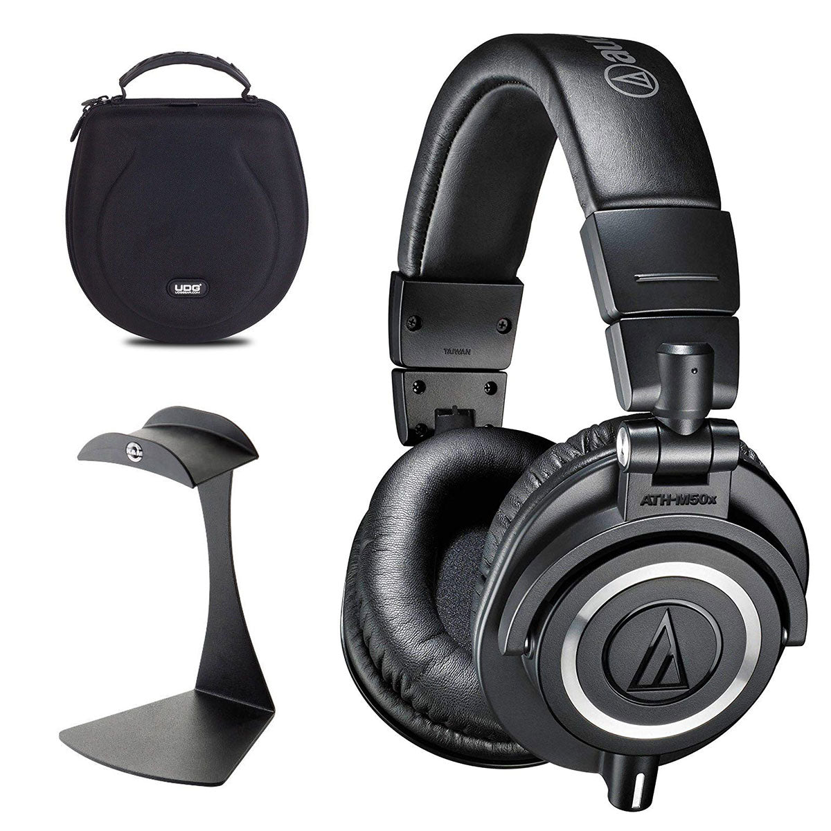 Audio Technica ATH-M50x + UDG-fodral + K&amp;M-stativpaket