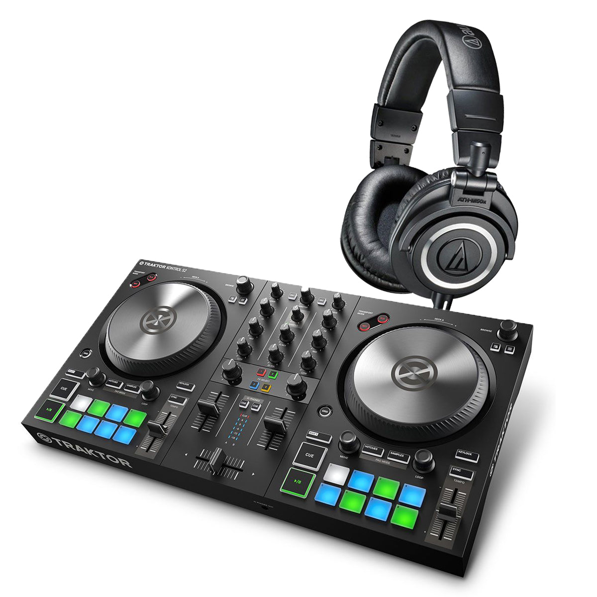 Native Instruments Traktor Kontrol S2 MK3 + Audio Technica ATH-M50x (sort)